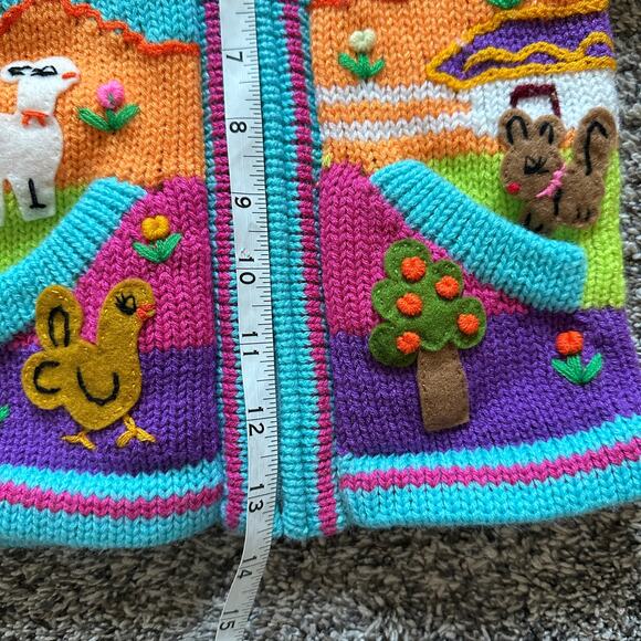 Made in Peru Colorful Knit Full Zip Hoodie Sweater Size 2T Casual Eclectic Cozy - Picture 6 of 8